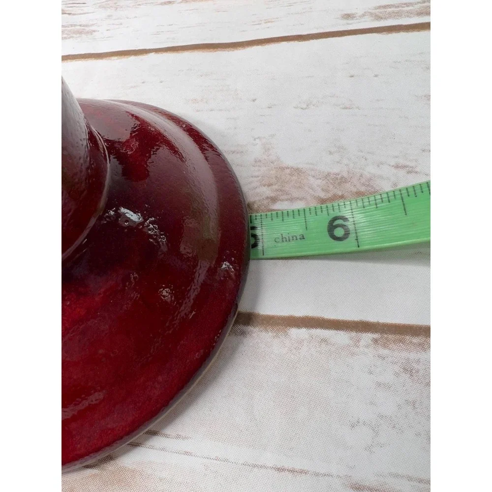 HausenWare Candlestick Holders Red Glossy Ceramic Pedestal Set of‎ 2 7.5in
